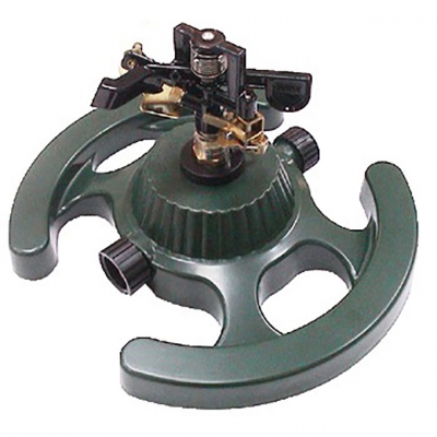 Metal sprinkler on wheel base